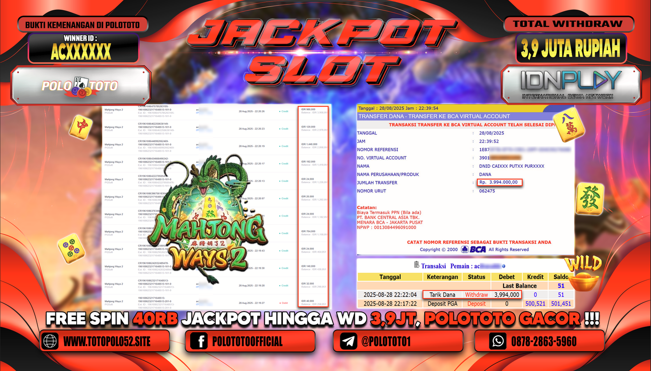 POLOTOTO JACKPOT SLOT MAHJONG WAYS 2 Rp.3.994.000,-