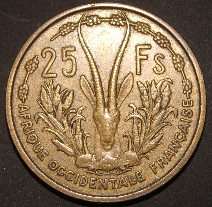 ¡¡Los 50!! 25 Francos CFA. África Occidental Francesa (1956) AOF-25-Francos-1956-rev