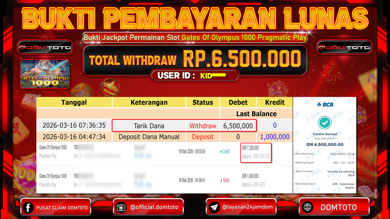 JACKPOT SLOT Gates Of Olympus 1000 Pragmatic Play 16 MARET 2026