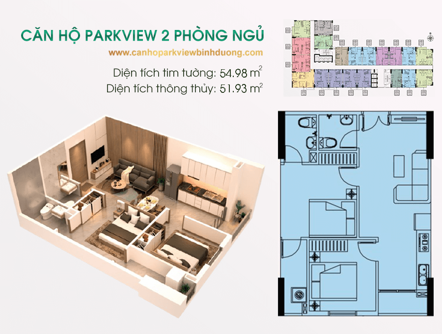 Căn hộ Park View Apartment Bình Dương 2 phòng ngủ xanh