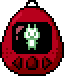 an antmin in a red egg shaped tamanotchi