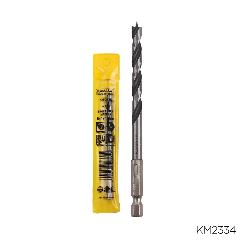 BROCA PARA MADERA CON VASTAGO HEX 1/4" X 1/4" KAMASA