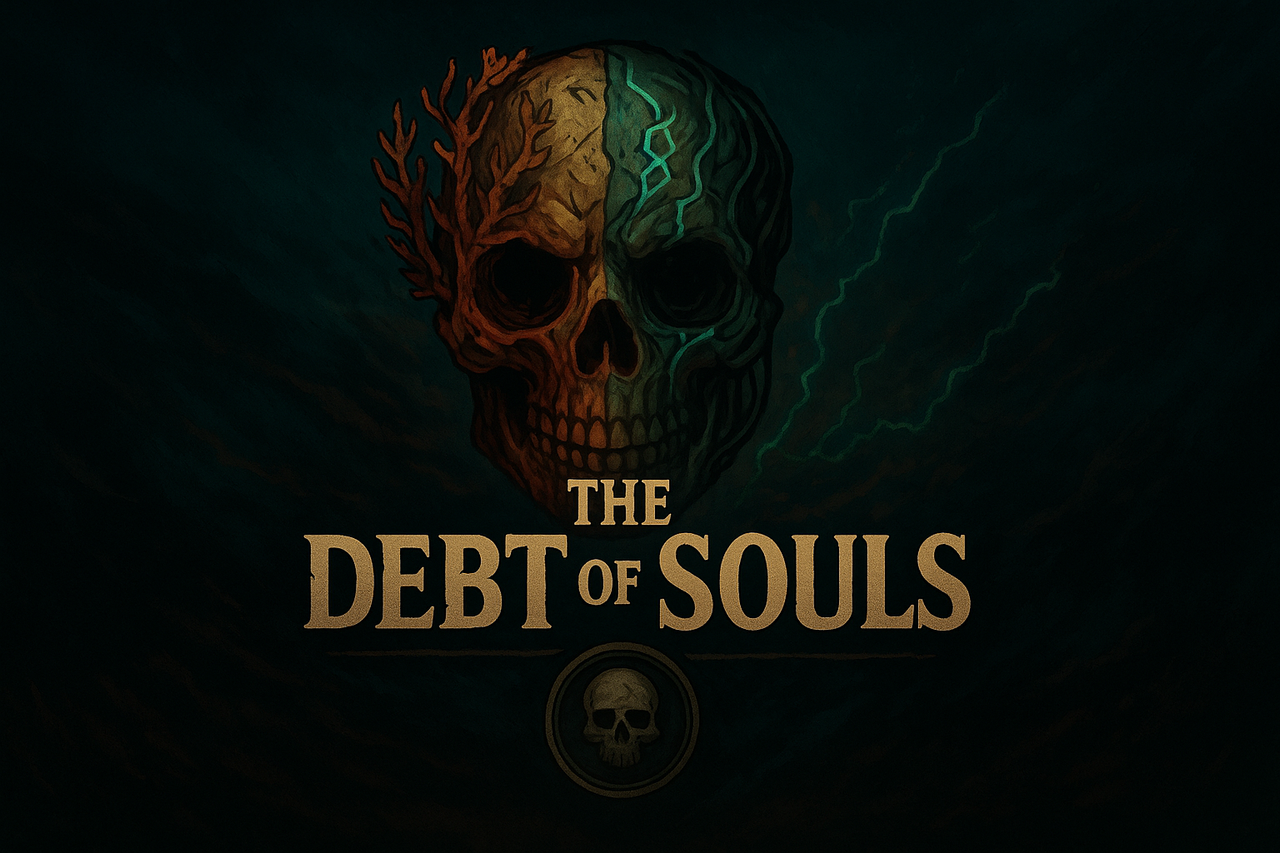 The Debt of Souls book cover featuring a pirate ship and an ominous red glow.