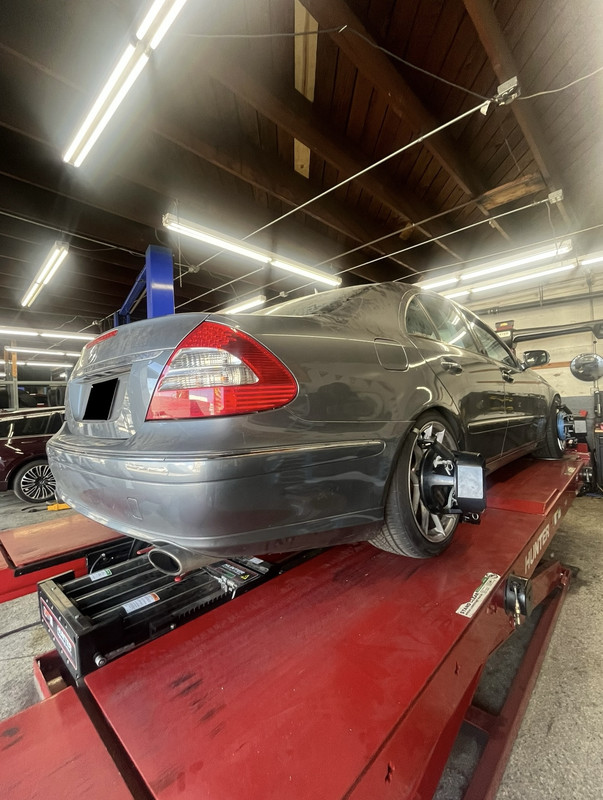 Mercedes drilled rotor and performance tire setup for track and street use