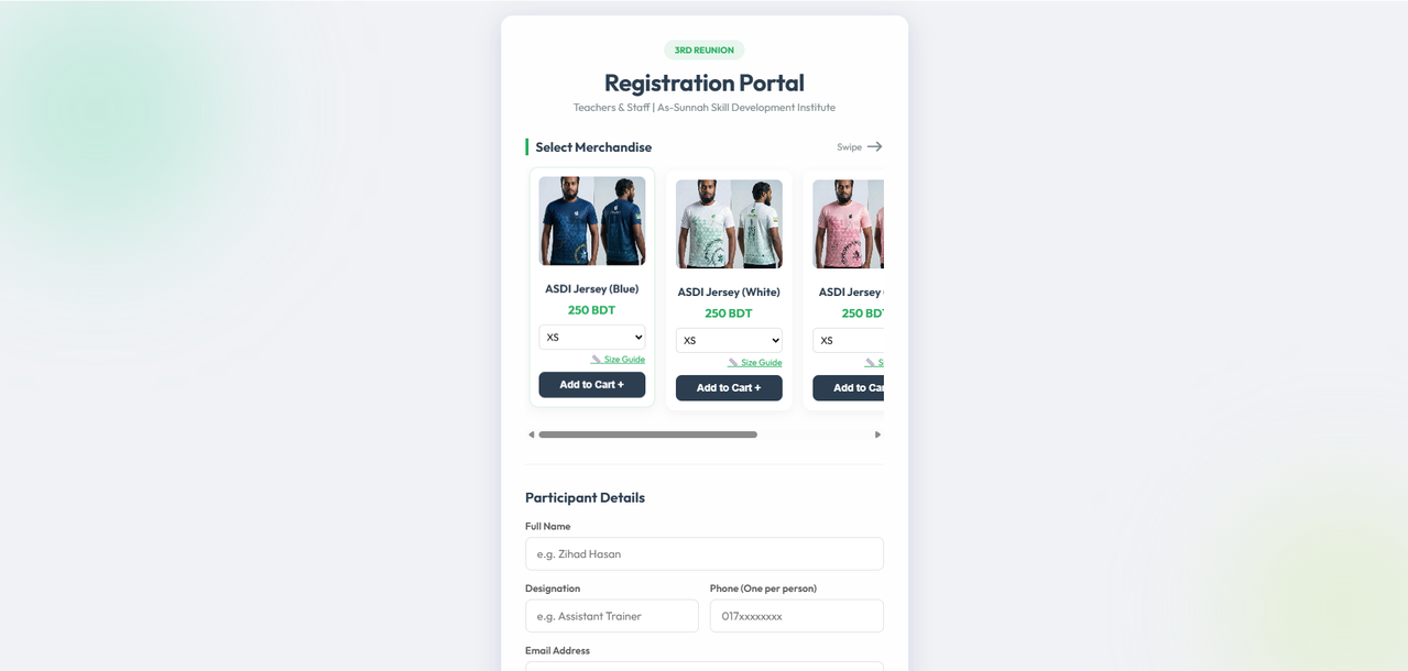 ASSDI Reunion Registration & E-Commerce System