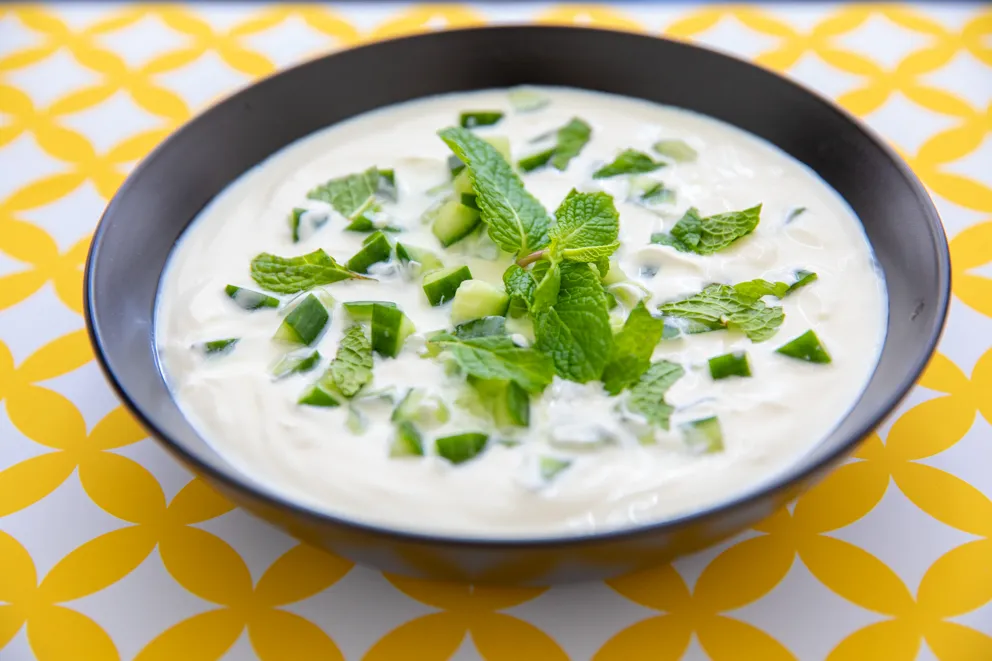 Cucumber Yogurt Serving of mixed greens