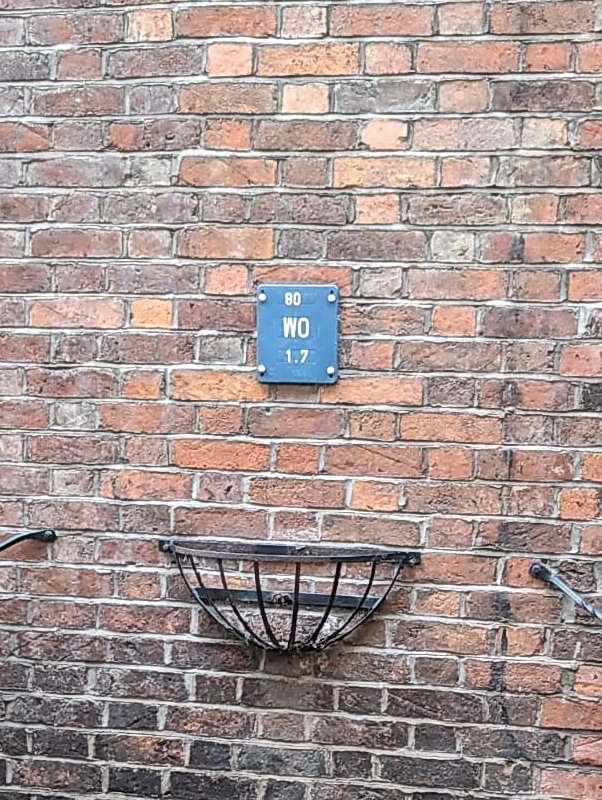 Blue sign on wall