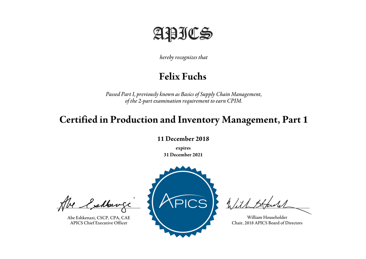 APICS Materials Management CPIM FFuchs2018