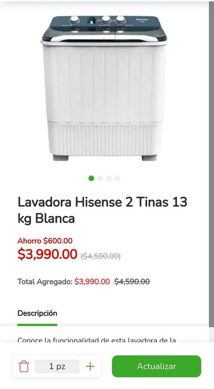Bodega Aurrera: Lavadora Hisense 2 Tinas 13 kg Blanca