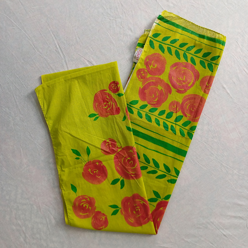 Lime Rose Garden Fabric Painted Cotton Stole