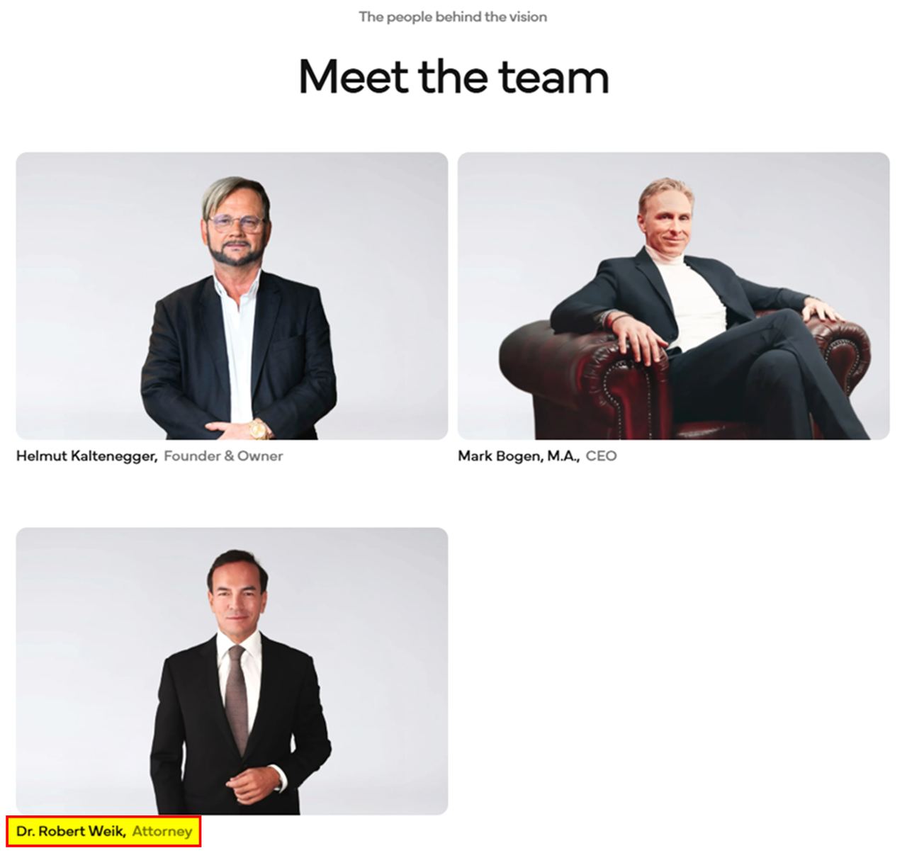 TRUST GOLD International About Us Helmut Kaltenegger Mark Bogen Robert Weik