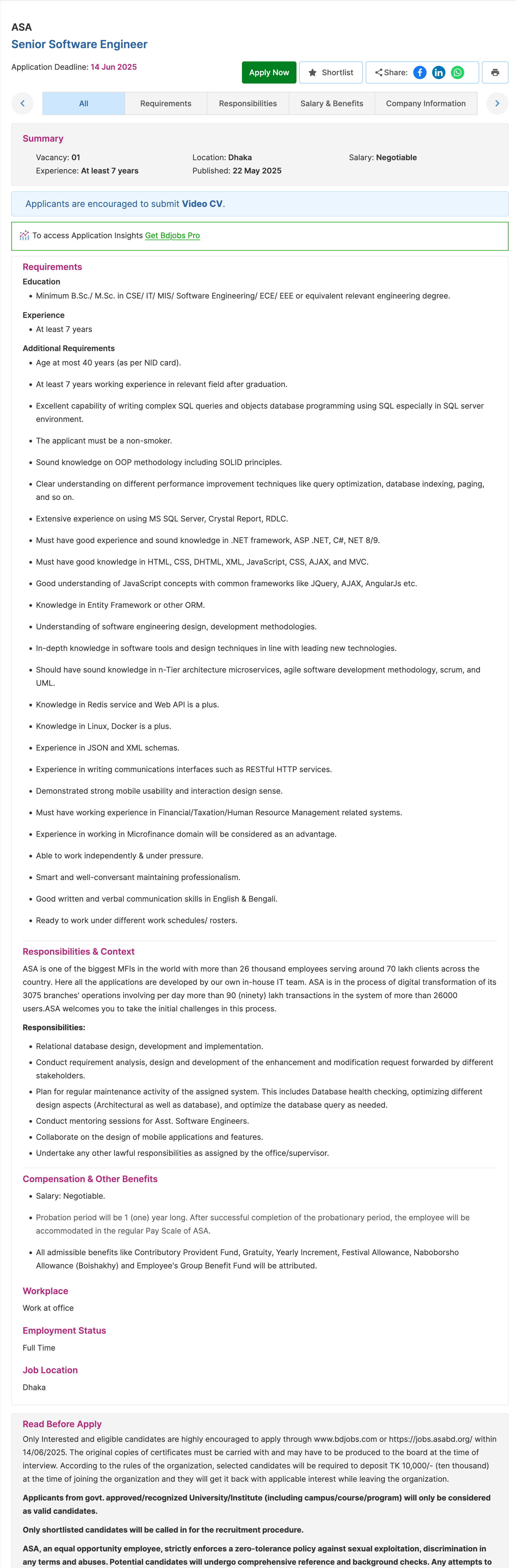 ASA NGO Job Circular 2025