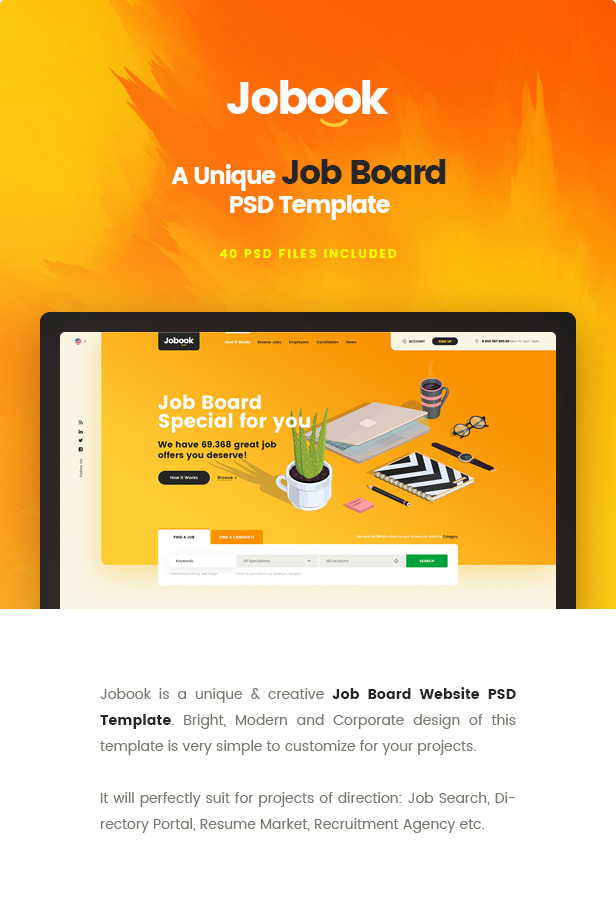 Jobook - A Unique Job Board Website PSD Template