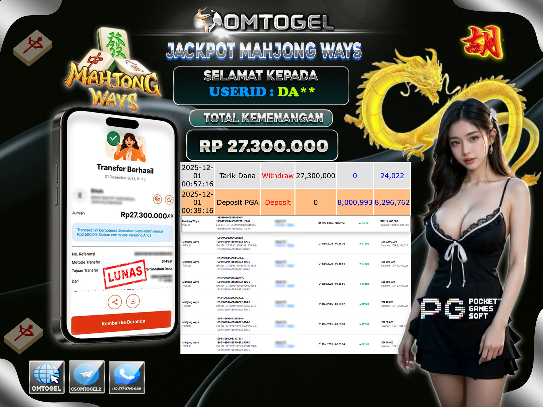 OMTOGEL JACKPOT PGSOFT MAHJONG WAYS  ,27 JUTA DI BAYAR LUNAS ,-