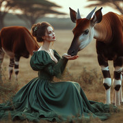https://i.postimg.cc/KK1769xC/A-lady-in-a-long-green-dress-feeding-an-okapi-2.jpg