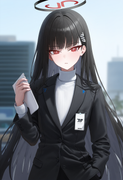 depth of field, 1girl, {rio (blue archive)}, {{{{{flat chest}}}}}, black suit, w s-1821768552