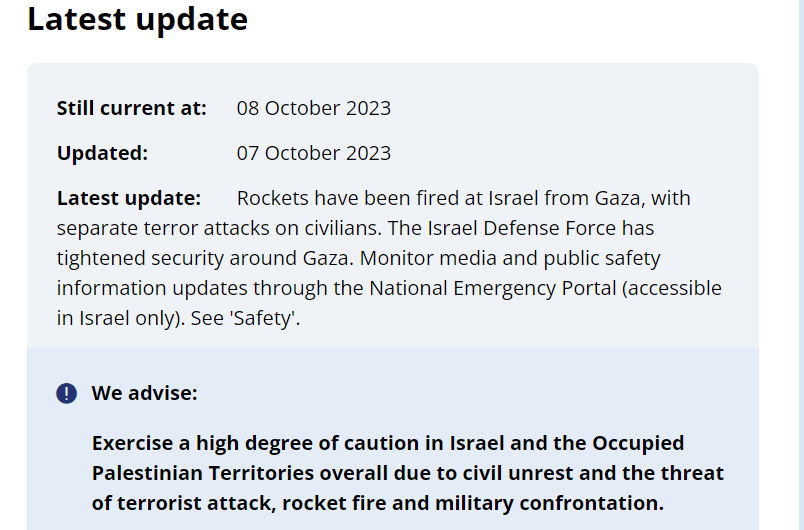 AU: Israel and the Occupied Palestinian Territories - Israel declaración Estado de Guerra y consecuencias Viajes