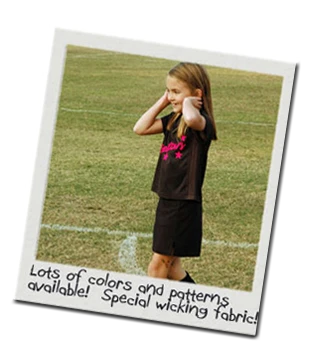 Youth Girls Soccer Uniforms in many colors and patterns made from moisture wicking performance fabric.