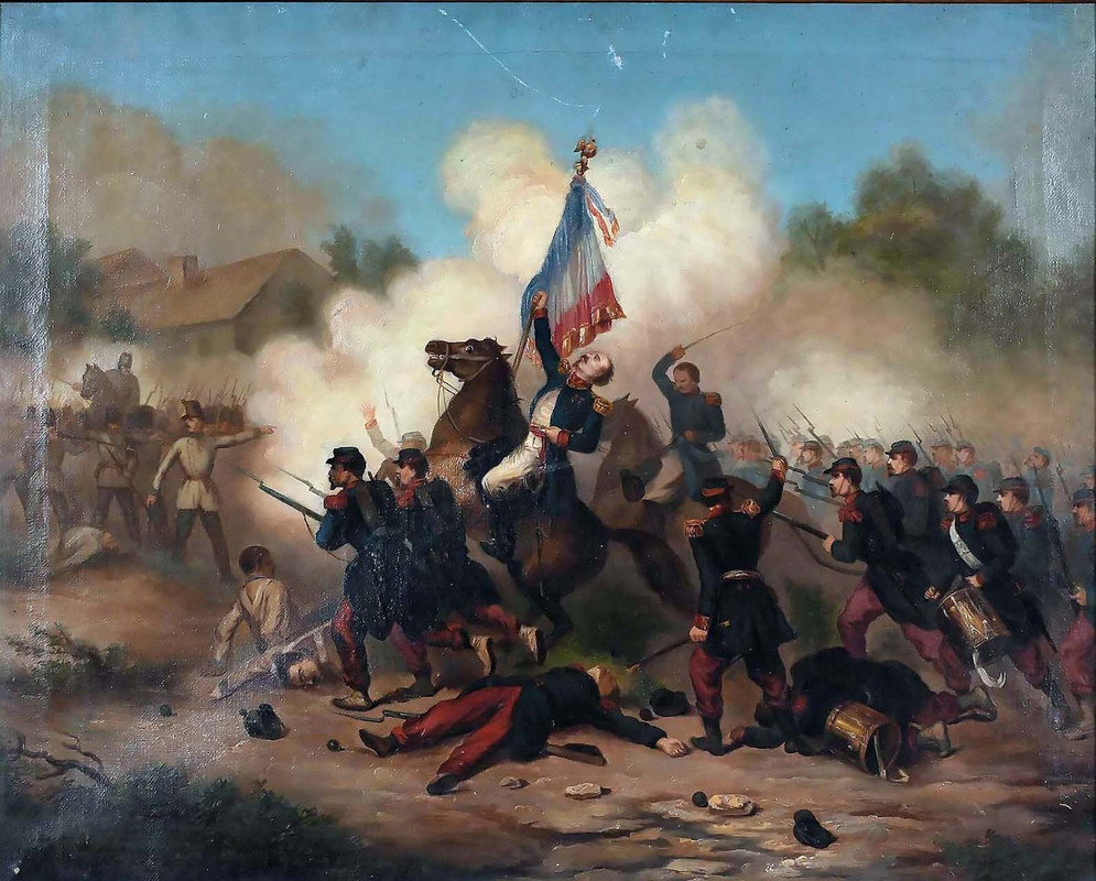 Franco Austriaca Solferino La muerte del coronel Maleville al frente del 59º regimiento de infanteri