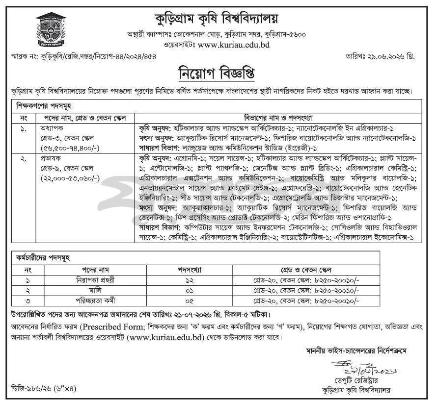 Kurigram-Agricultural-University-Job-Circular-2026