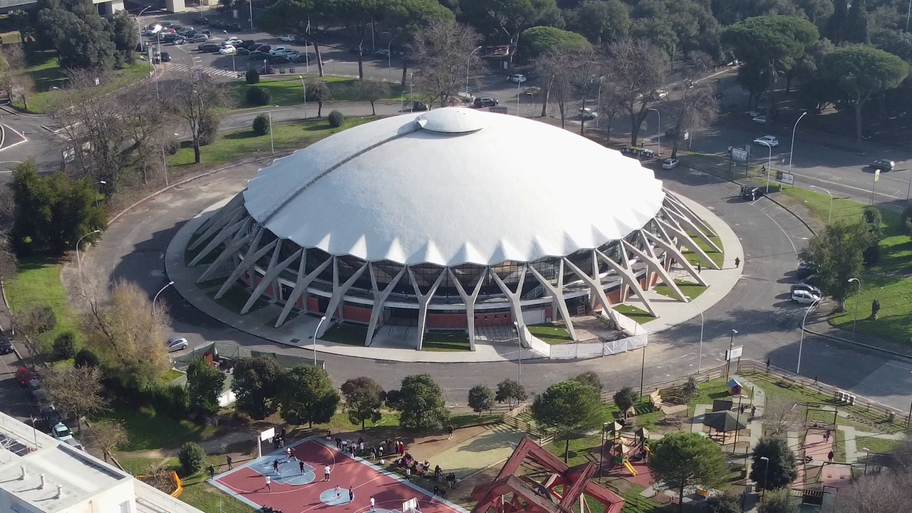 Le Palazzetto dello Sport en vue aérienne