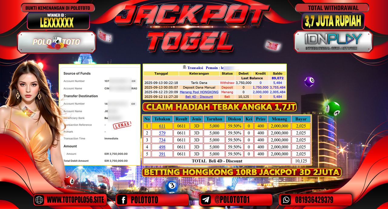POLOTOTO JACKPOT TOGEL HONGKONG LOTTO Rp.3.750.000,-