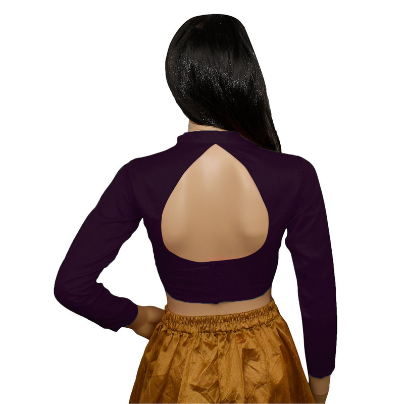Women's Designer Sari Blouse Dupion Silk Collor Neck Long Sleeve Crop Top Choli - Picture 77 of 82