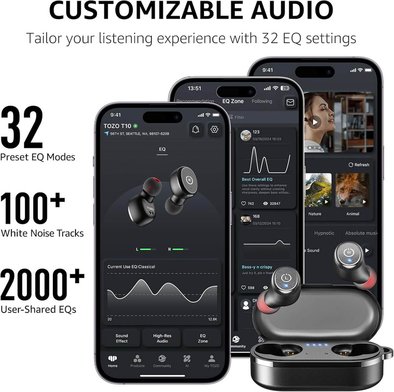 TOZO T10 earbuds with silicone tips for secure fit