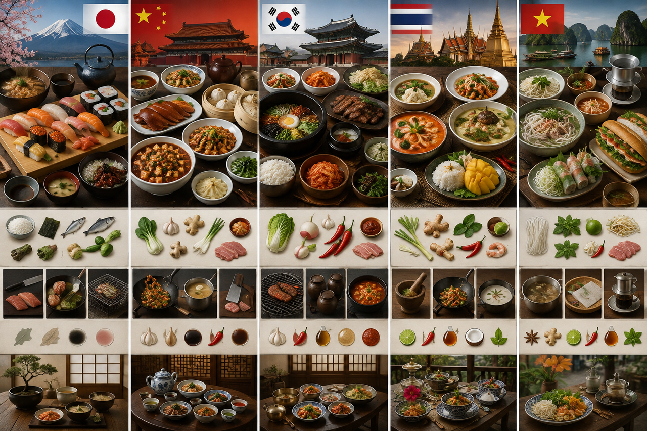 Чем отличается кухня Японии, Китая, Кореи, Таиланда и Вьетнама
