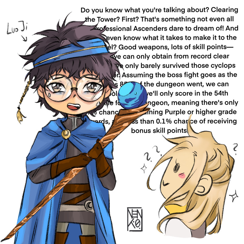 Art by Nen! Luo Ji's muttering to a confused Baozi