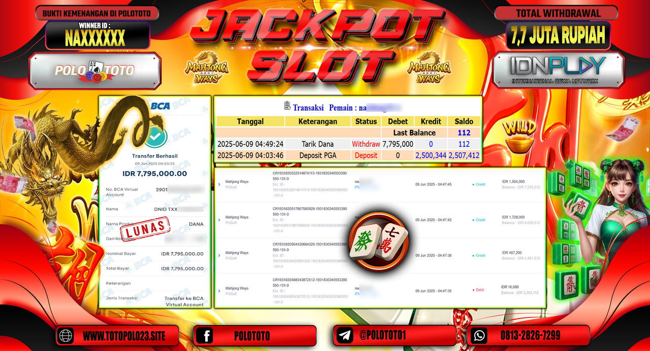 POLOTOTO JACKPOT SLOT MAHJONG WAYS Rp.7.795.000,-