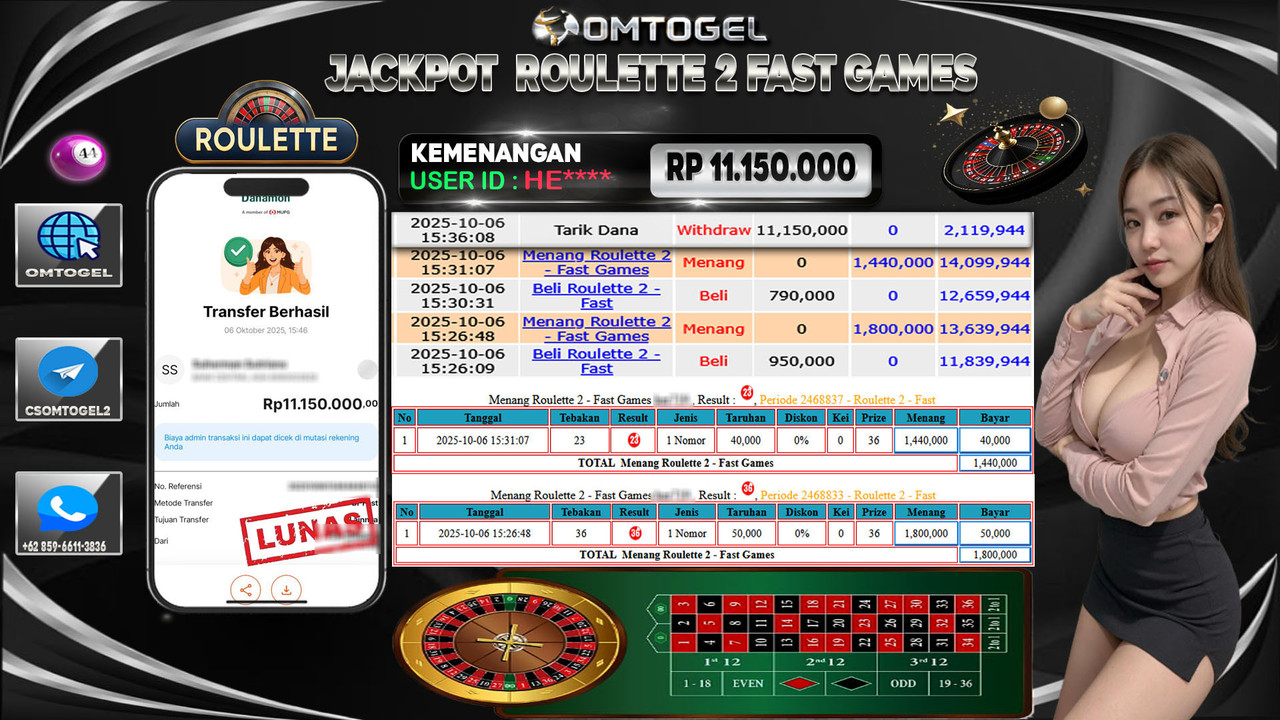 OMTOGEL JACKPOT LIVE GAMES ROULETTE 2 - FAST 11 JUTA DI BAYAR LUNAS ,-