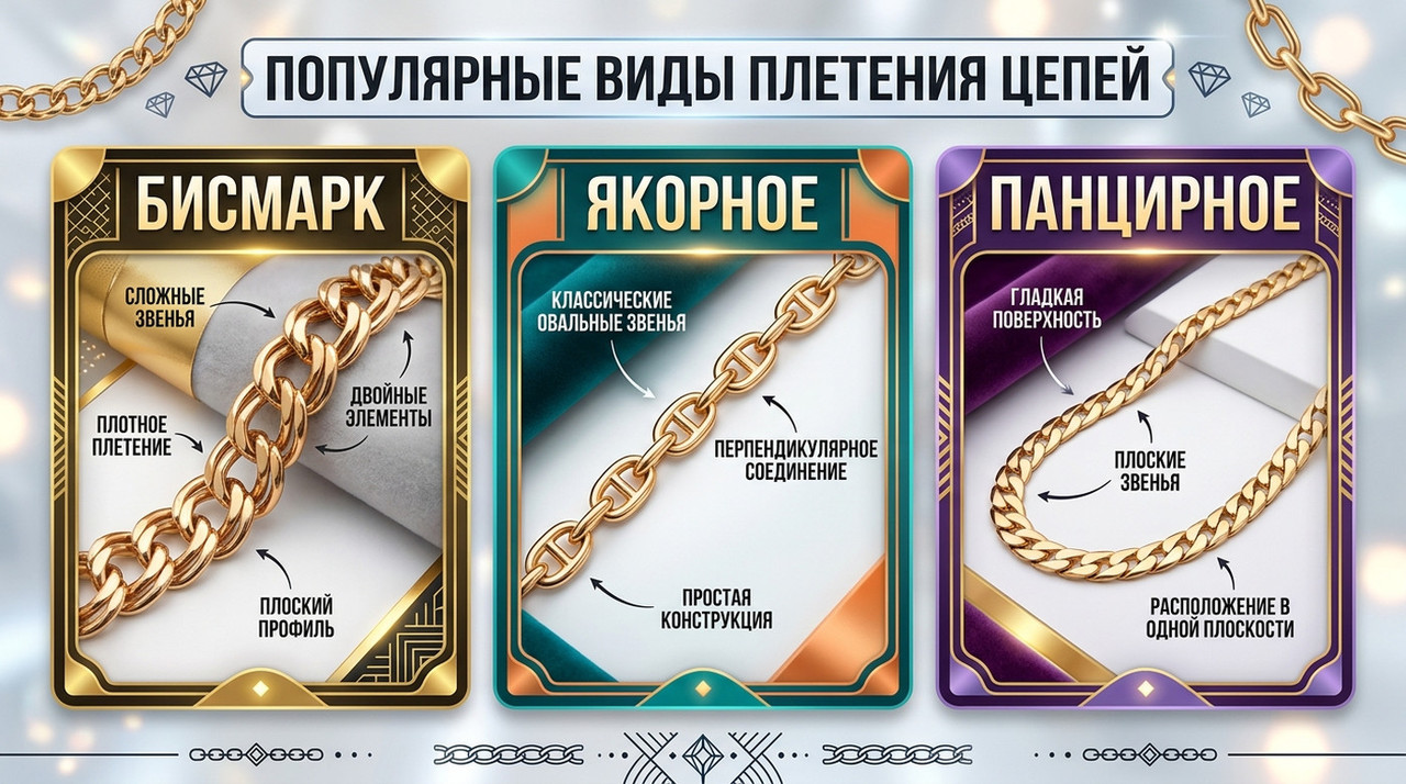 Инфографика или коллаж с популярными видами плетений для наглядного сравнения