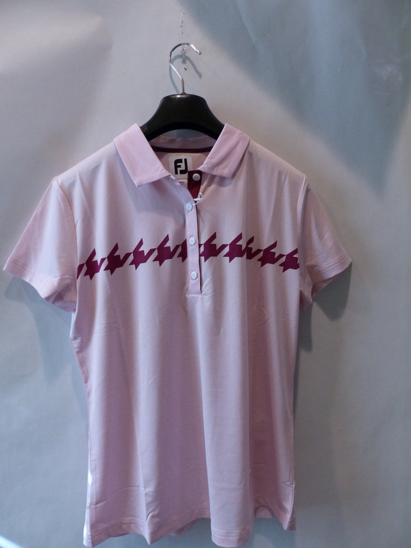 FOOT JOY WOMENS STRETCH CAP SLEEVE HOUNDSTOOTH PRINT GOLF SHIRT PINK SZ M