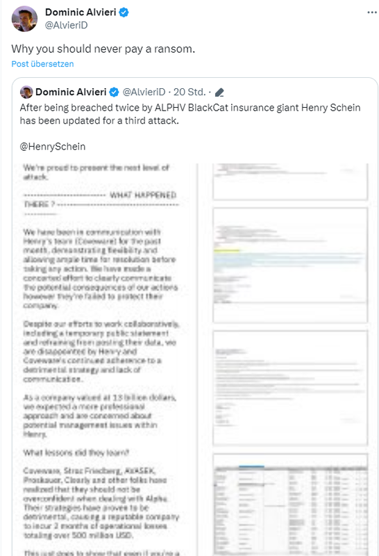 BlackCat/ALPHV 3rd attack on Henry Schein Inc.