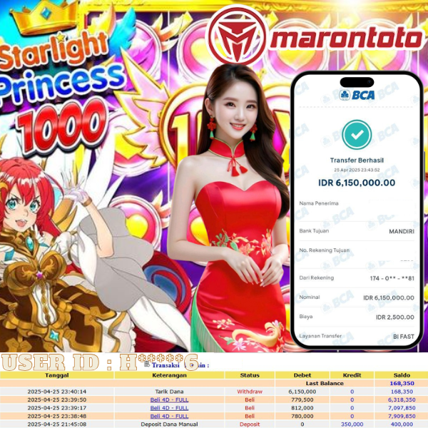 Bukti Kemenangan Member Marontoto Sebesar 6,150,000 JuTa