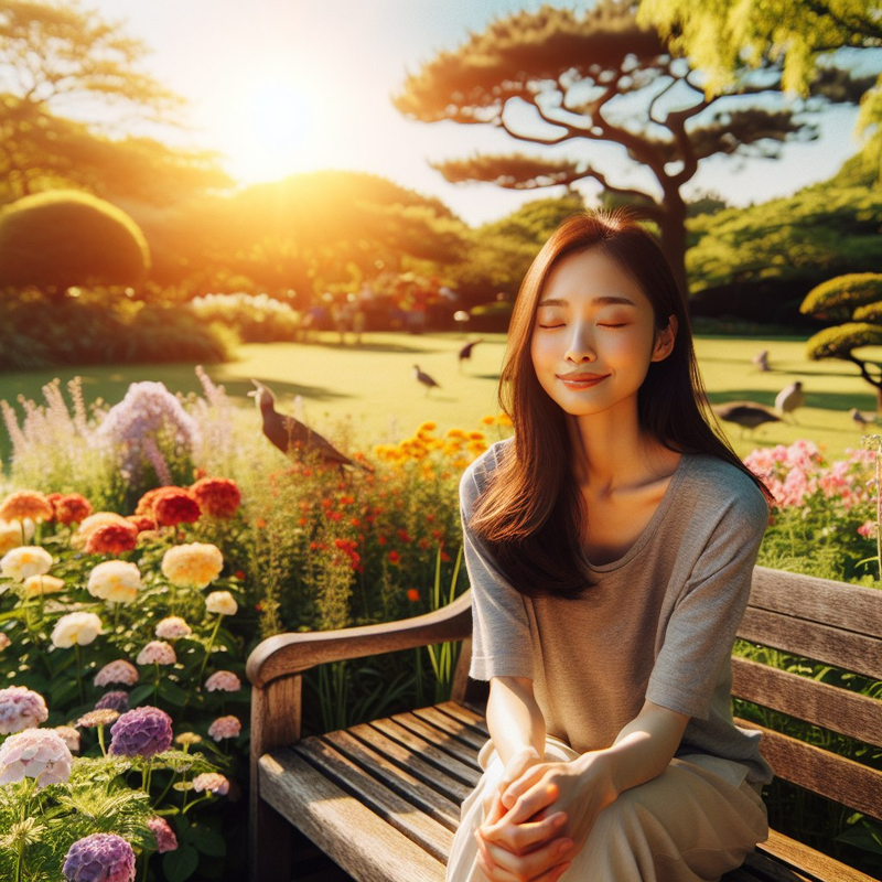 Person finding peace and tranquility while surrounded by nature