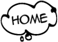 thought bubble that says "HOME" in the font anime ace