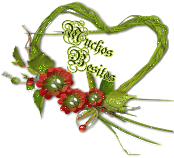 Corazón de Juncos Verdes con Flores Rojas  Besitos