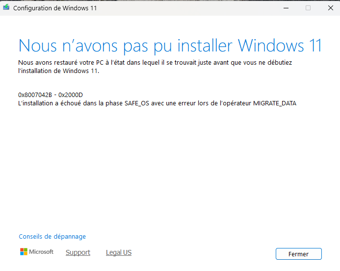 Capture d écran pas pu installer Win11 2025 12 04 192843