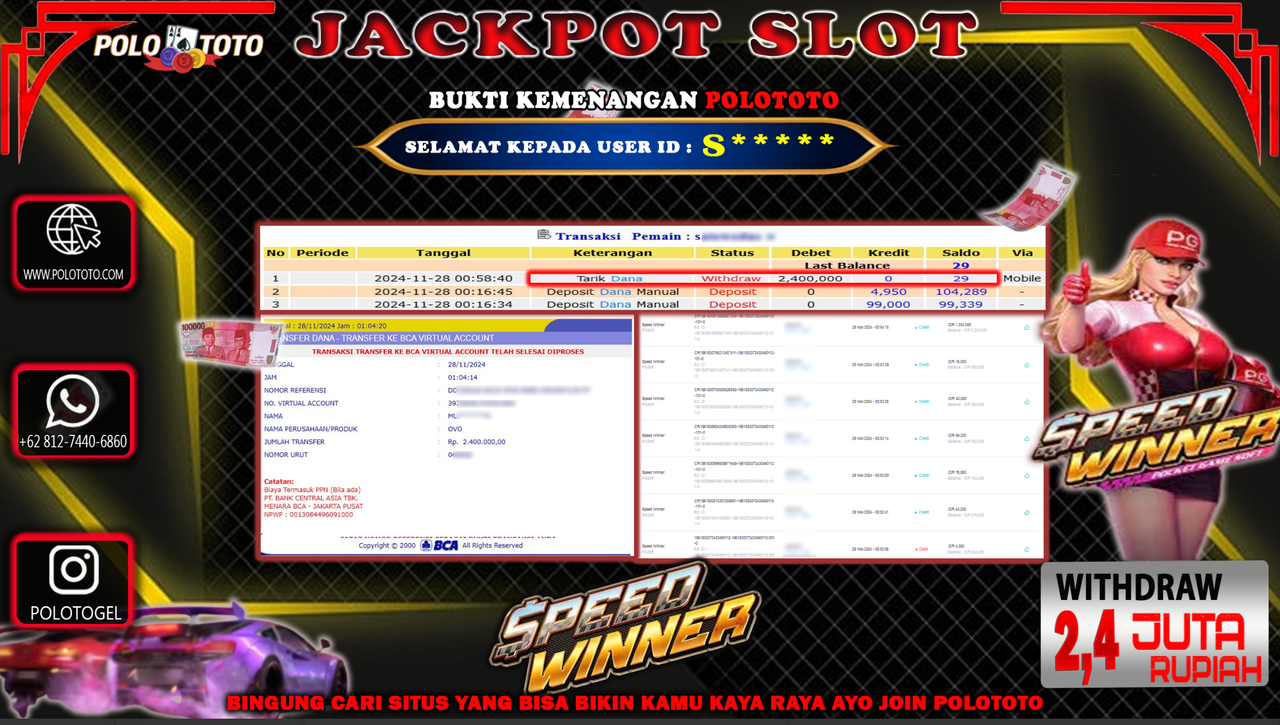 POLOTOTO JACKPOT SLOT SPEED WINNER Rp.2,400.000,-