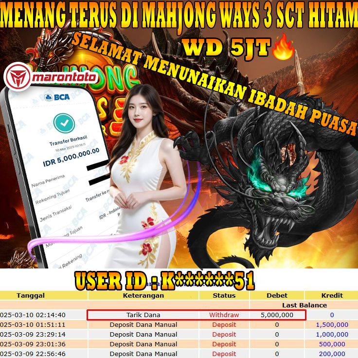 Bukti Kemenangan Member Marontoto Sebesar 5,000,000 JuTa