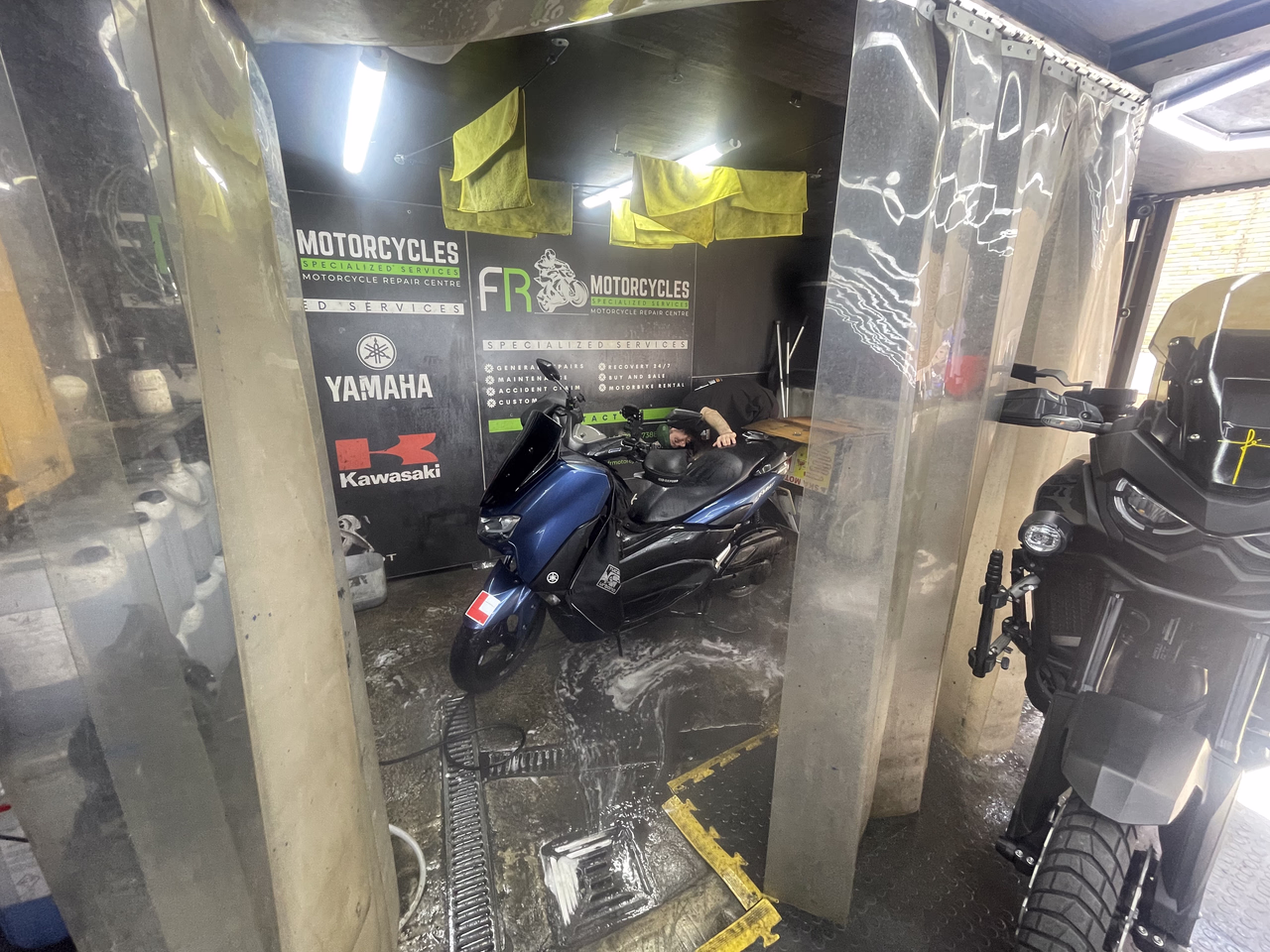 Bike being washed and prepped at FR Motorcycles