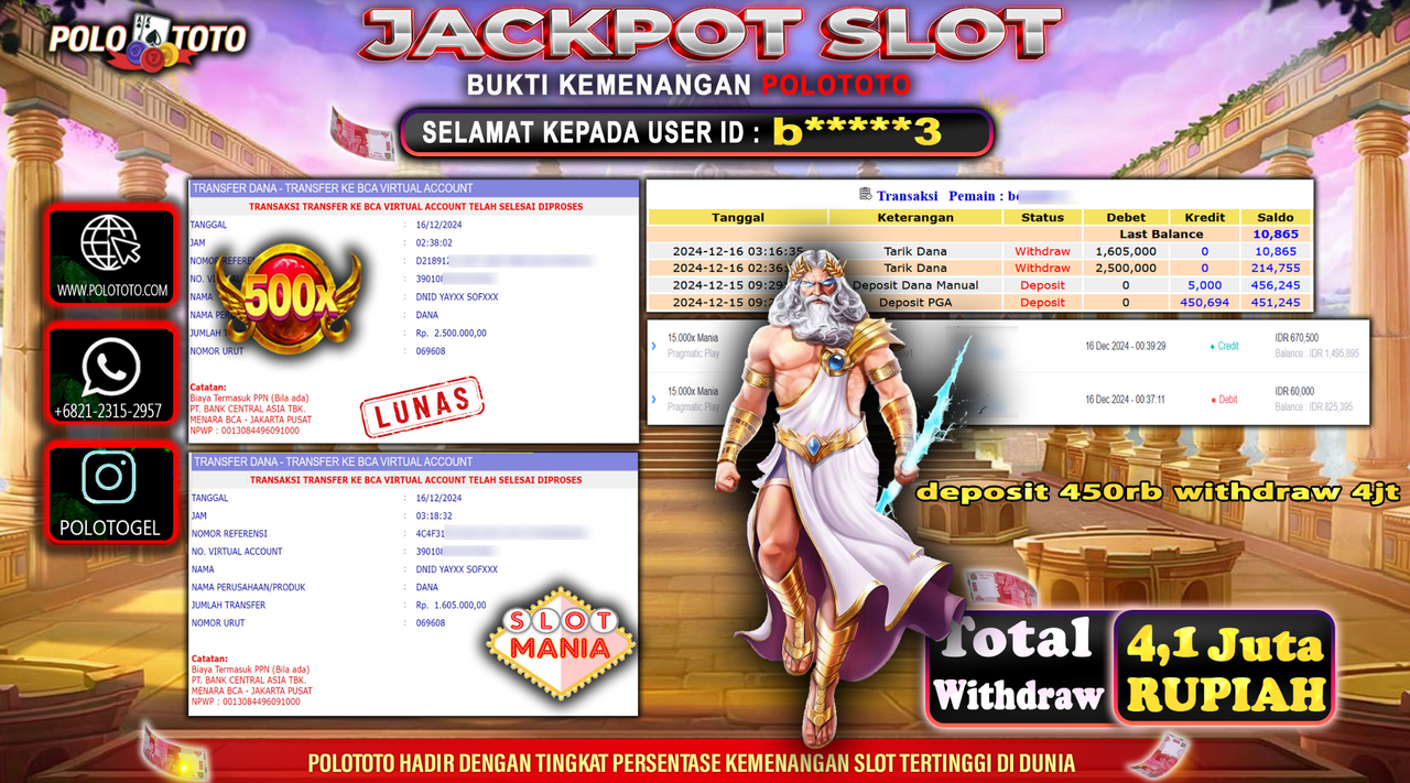 POLOTOTO JACKPOT SLOT GATES OF OLYMPUS Rp.4,105.000,-
