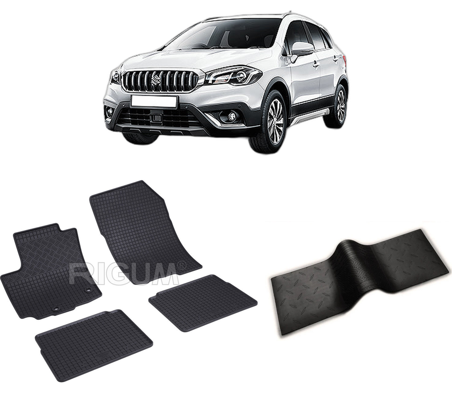 Set covorase auto SUZUKI SX4 S-CROSS HYBRID din 02.2020-PREZENT, cu covoras tunel median, CAROSERIE SUV HYBRID, Presuri cauciuc 100%, compatibil cu autoturismul SUZUKI SX4 S-CROSS HYBRID, Rigum