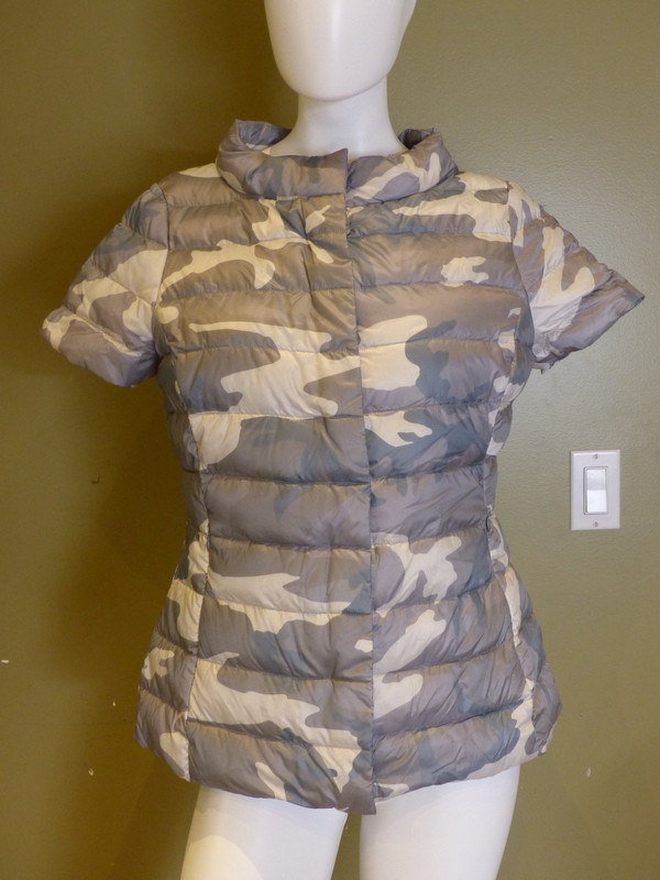 MY ANORAK NOTCH COLLAR SHORT SLEEVE JACKET WHITE CAMO WOMENS S 50773CNP