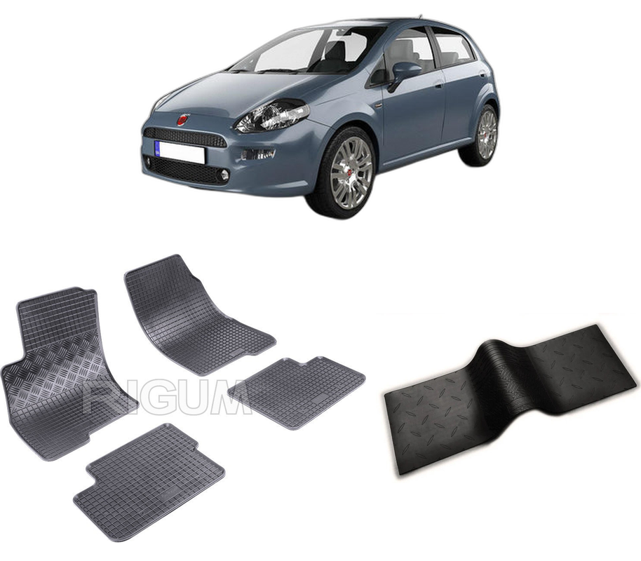 Set covorase auto FIAT GRANDE PUNTO din 10.2005-08.2018, cu covoras tunel median, CAROSERIE HATCHBACK, Presuri cauciuc 100%, compatibil cu autoturismul FIAT GRANDE PUNTO, Rigum