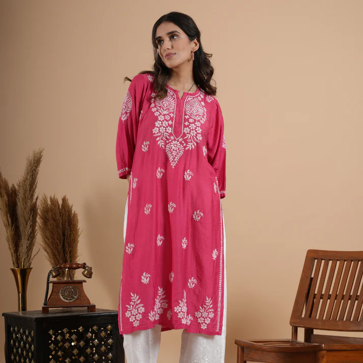 Pink Embroidered Kurta for Womenage