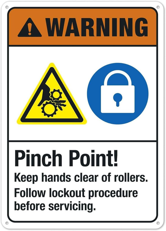 Pinch Point Keep Hands Clear of Rollers Sign Warning Metal Sign Vintage Wall Decor for Home Farm Bar