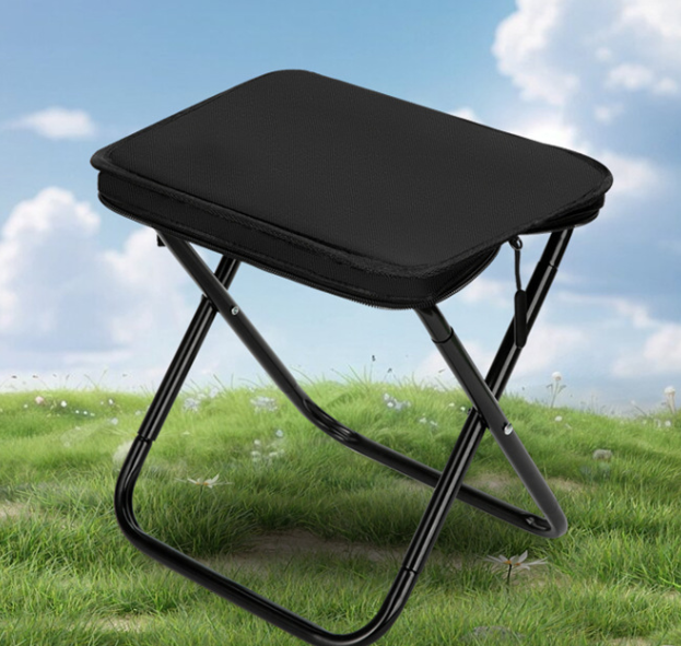 Black Heavy Duty Portable Folding Stool | Compact Lightweight Camping Seat with Carry Bag | Breathable Oxford Fabric for Fishing & Travel